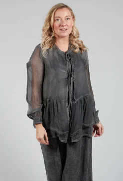 Sanctamuerte Tops^Peplum Tie Blouse in Lino Grey Storm