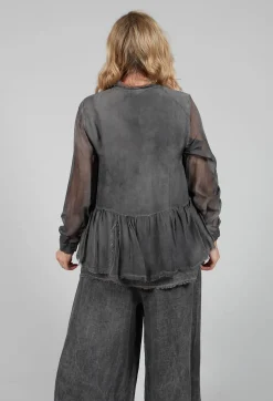 Sanctamuerte Tops^Peplum Tie Blouse in Lino Grey Storm