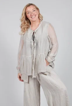 Sanctamuerte Tops^Peplum Tie Blouse in Lino Desert