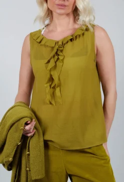 Apuntob Tops^Peplum Vest in Grass Green