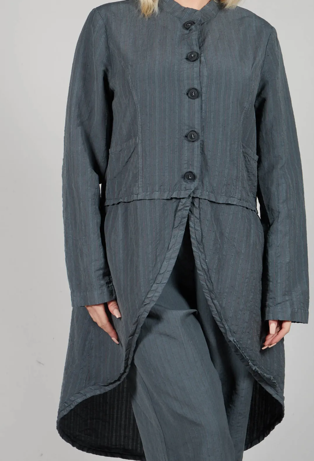 Tadashi Jackets^Pinstripe High-Low Jacket in Grey