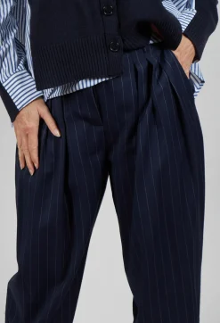 Mei Meij Trousers^Pinstripe Tailored Trousers in Gessato Blue Nights
