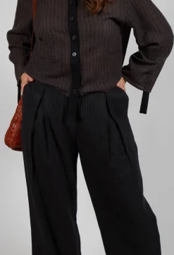SOH Trousers^Pinstripe Trousers in Black