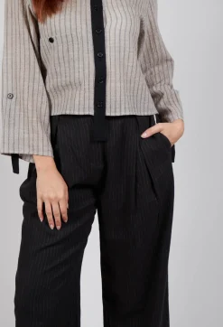 SOH Trousers^Pinstripe Trousers in Black