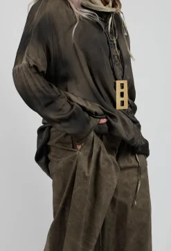 Sanctamuerte Trousers^Pleat Front Trousers in Gabardina di Cotone Green Tuscany