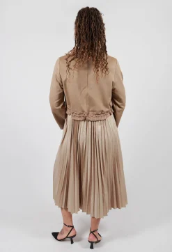 Mei Meij Dresses^Pleated Dress with Overlay Top in Camel