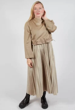 Mei Meij Dresses^Pleated Dress with Overlay Top in Camel