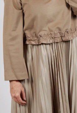 Mei Meij Dresses^Pleated Dress with Overlay Top in Camel