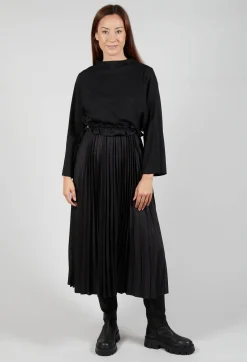 Mei Meij Dresses^Pleated Dress with Overlay Top in Nero