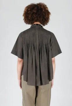 SOH Shirts & Blouses^Pleated Front Blouse in Grey Brown