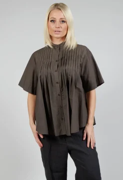 SOH Shirts & Blouses^Pleated Front Blouse in Grey Brown