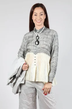Traces of Me Shirts & Blouses^Pleated Hem Silk Shirt with Grey Marl Print
