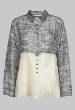 Traces of Me Shirts & Blouses^Pleated Hem Silk Shirt with Grey Marl Print