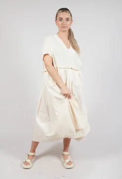 Rundholz Dip Dresses^Pleated Midi Dress with Lettuce Hem Detail in Greige