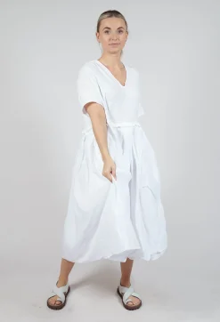 Rundholz Dip Dresses^Pleated Midi Dress with Lettuce Hem Detail in Semi Bleach