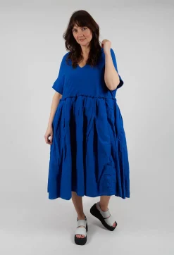 Rundholz Dip Dresses^Pleated Midi Dress with Lettuce Hem Detail in Royal