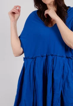 Rundholz Dip Dresses^Pleated Midi Dress with Lettuce Hem Detail in Royal
