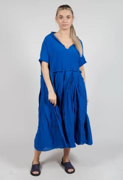 Rundholz Dip Dresses^Pleated Midi Dress with Lettuce Hem Detail in Royal