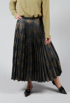 Maliparmi Skirts^Pleated Midi Skirt in Grigio / Moro / Lime