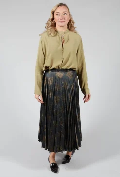 Maliparmi Skirts^Pleated Midi Skirt in Grigio / Moro / Lime