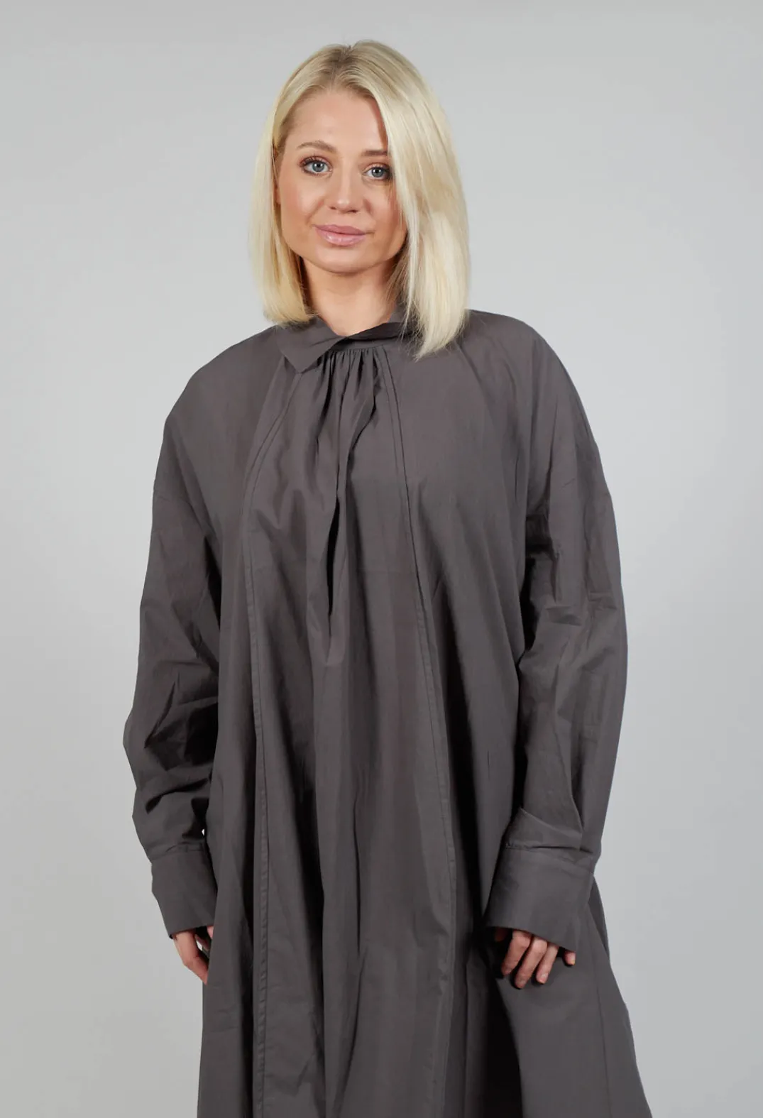 Les Filles d'Ailleurs Dresses^Pleated Neckline Shirt Dress in Grey