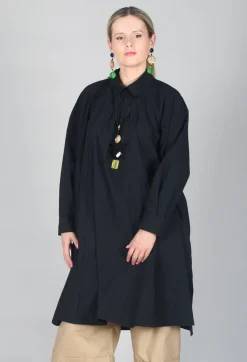 Les Filles d'Ailleurs Dresses^Pleated Neckline Shirt Dress in Black