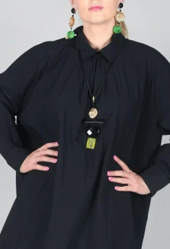 Les Filles d'Ailleurs Dresses^Pleated Neckline Shirt Dress in Black