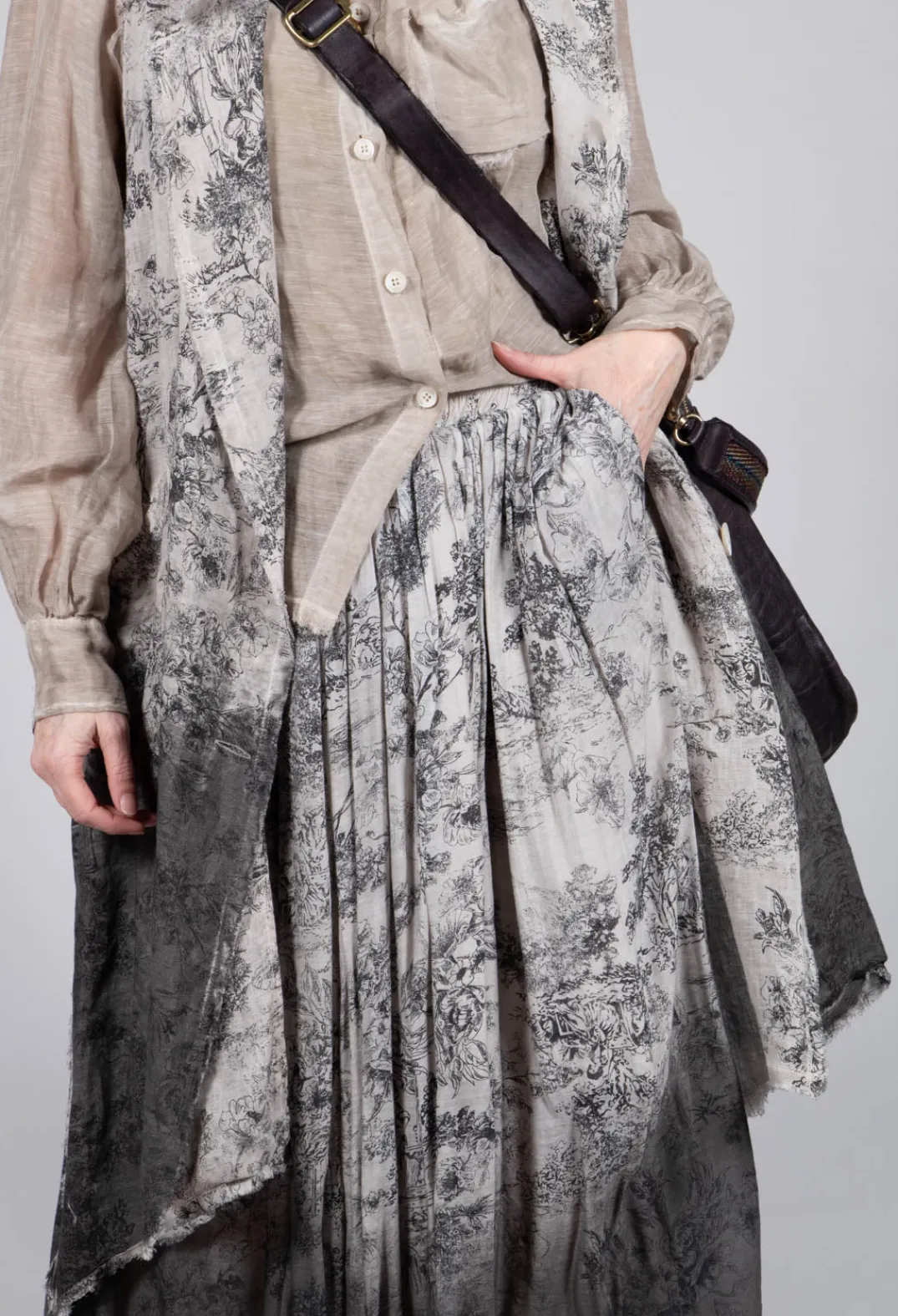 Sanctamuerte Skirts^Pleated Ombre Skirt in Viscosa Seta and Cotone Degrade Gold