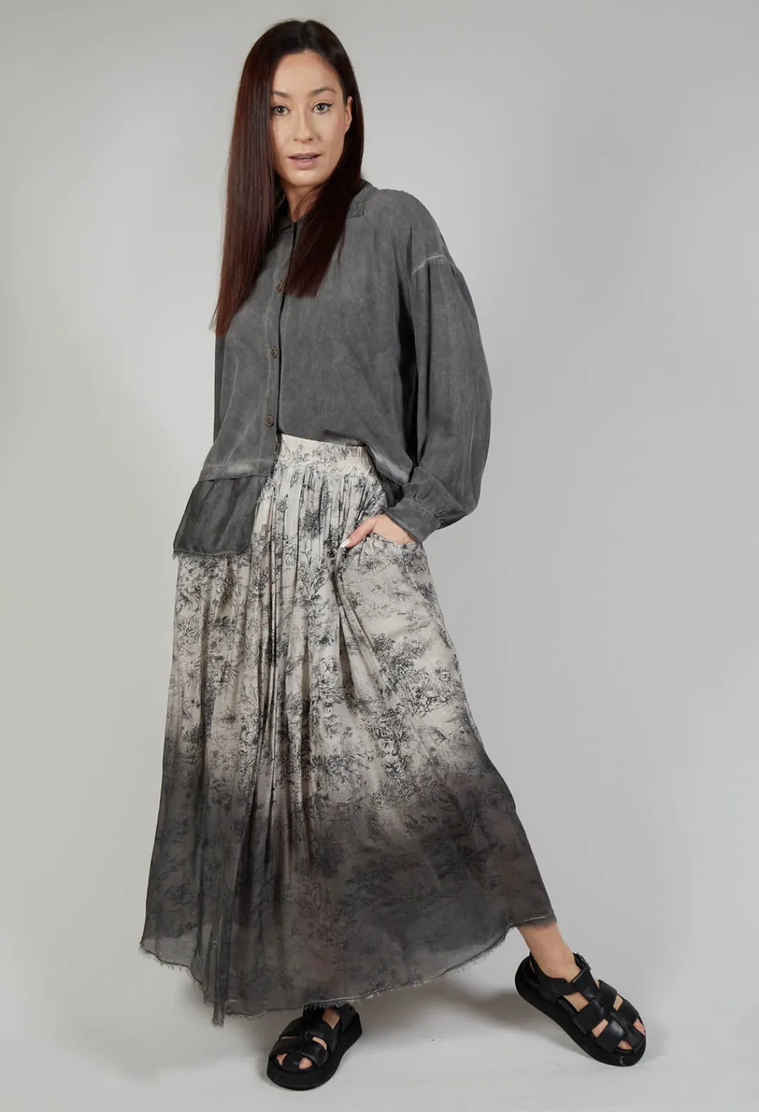 Sanctamuerte Skirts^Pleated Ombre Skirt in Viscosa Seta and Cotone Degrade Gold