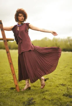 Beatrice B Skirts^Pleated Skirt in Cocoa