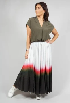 Beatrice B Skirts^Pleated Skirt in White Faded Dye Hem line