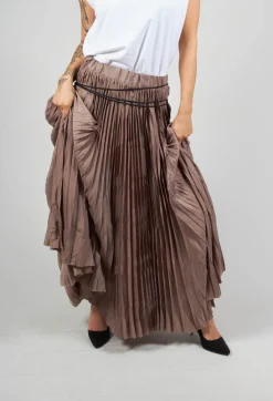 Nostra Santissima Skirts^Pleated Skirt with Asymmetric Hem in Brown