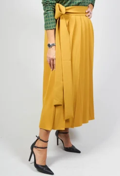 Niù Skirts^Pleated Skirt with Sash in Mustard