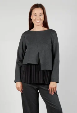 Mei Meij Tops^Pleated Top with Overlay in Antracite and Nero