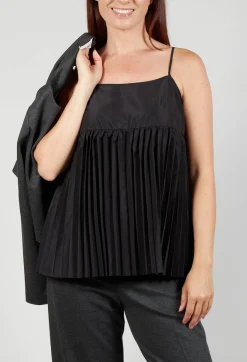 Mei Meij Tops^Pleated Top with Overlay in Antracite and Nero