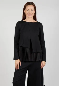 Mei Meij Tops^Pleated Top with Overlay in Black