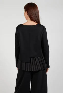 Mei Meij Tops^Pleated Top with Overlay in Black