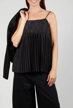 Mei Meij Tops^Pleated Top with Overlay in Black