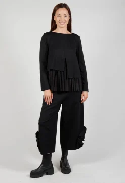 Mei Meij Tops^Pleated Top with Overlay in Black