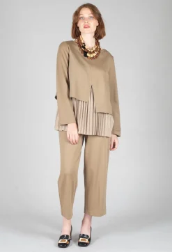 Mei Meij Tops^Pleated Top with Overlay in Caramel