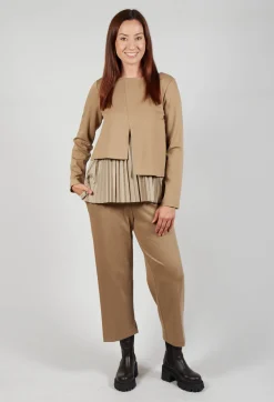 Mei Meij Tops^Pleated Top with Overlay in Caramel
