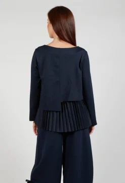 Mei Meij Tops^Pleated Top with Overlay in Blue Nights