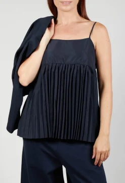 Mei Meij Tops^Pleated Top with Overlay in Blue Nights