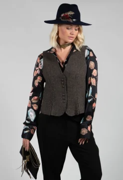 T.ba Jackets^Pleated Waistcoat in Tweed