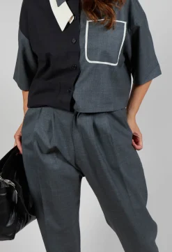 SOH Trousers^Pleated Wool Trousers in Grey Blue