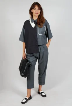 SOH Trousers^Pleated Wool Trousers in Grey Blue
