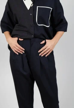 SOH Trousers^Pleated Wool Trousers in Navy