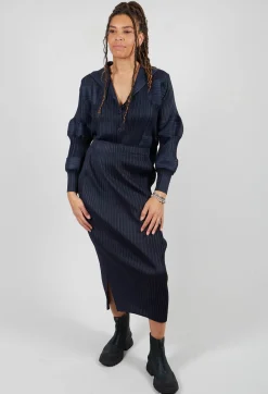 Mei Meij Skirts^Plisse Pencil Skirt in Blue Nights
