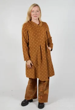 Blueberry Dresses^Polkadot Needlecord Cowl Neck Dress in Tabacco