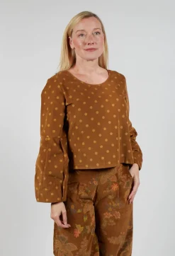 Blueberry Tops^Polkadot Needlecord Puffed Sleeve Top in Tabacco